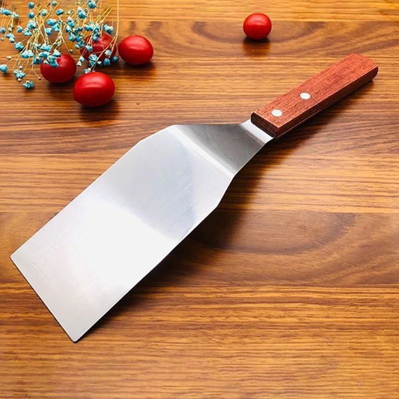Metal Spatula Beveled Edges, Stainless Steel Spatula with Wood Handle *