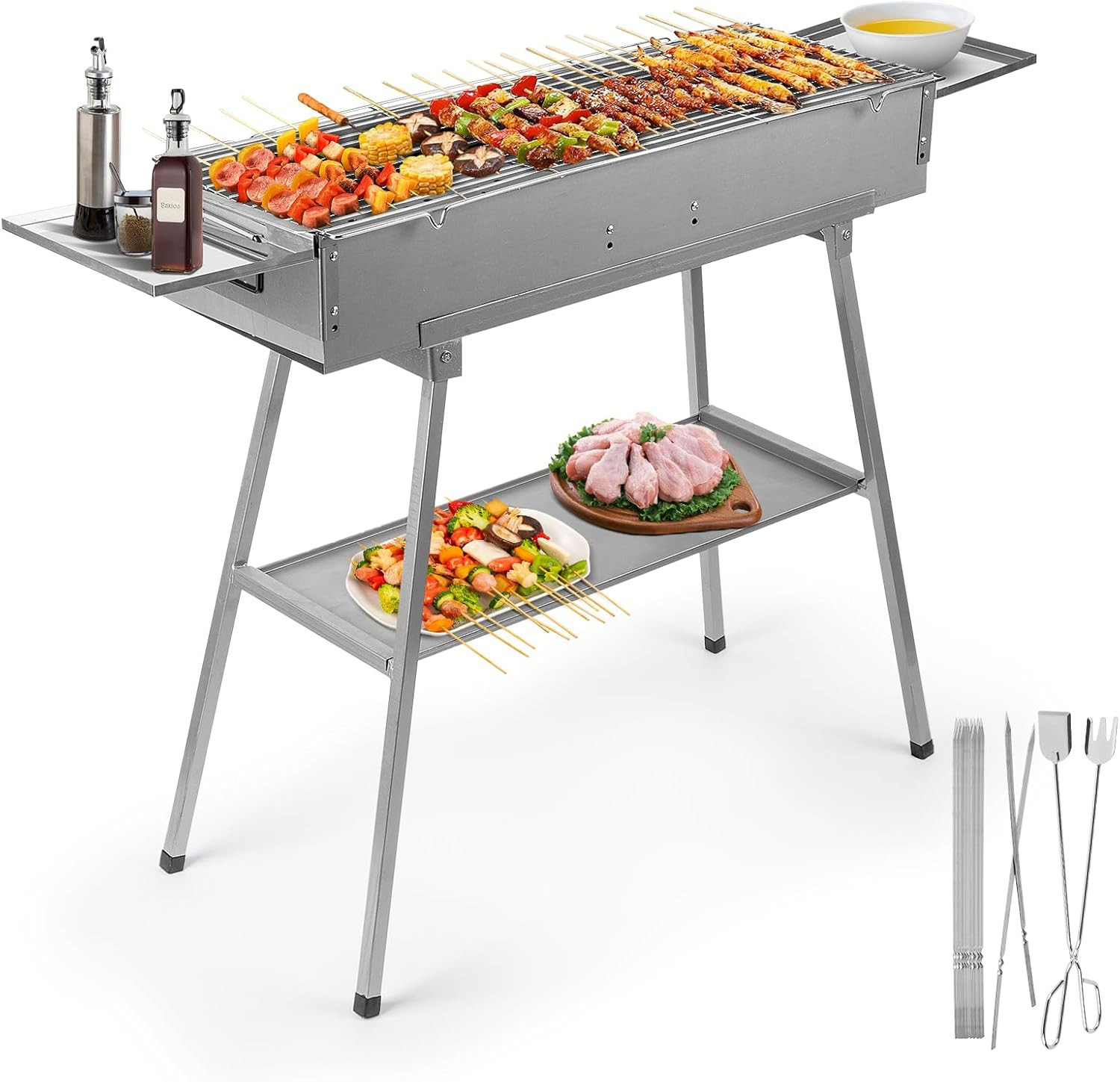 Portable Charcoal Grill Outdoor Cooking, 32”L X 10”W Folded Camping Barbecue Gri