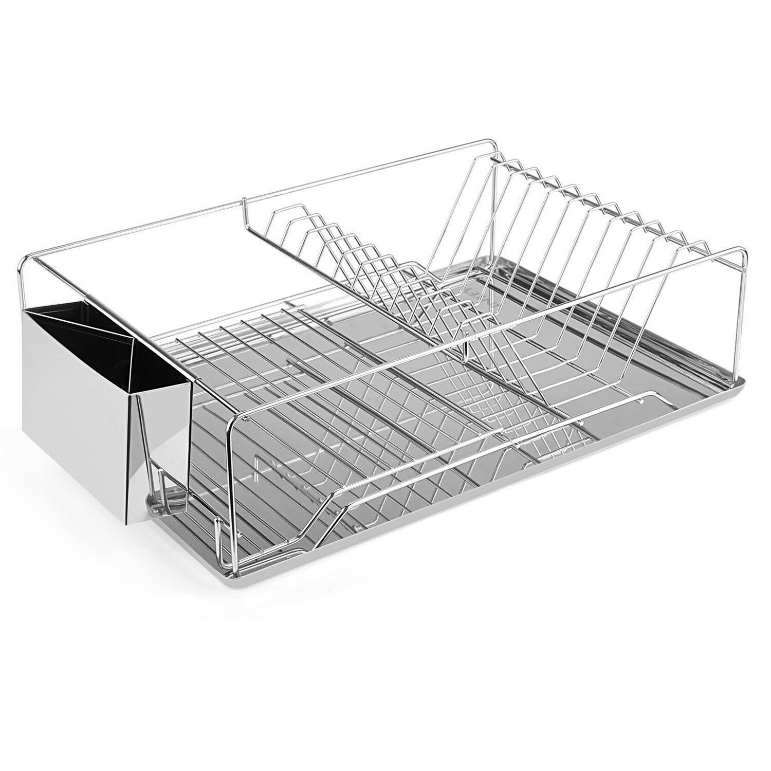 Kitchen Over Sink Dish Drying Rack Stainless Steel Drainer Holder w/ Drainboard