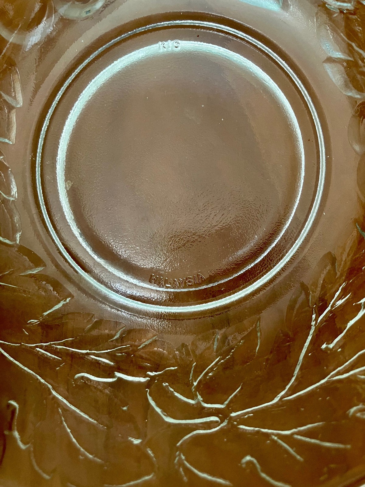 Vintage KIG Malaysia Embossed Clear Glass Grape Leaf Design 12 Punch Cups + Dish