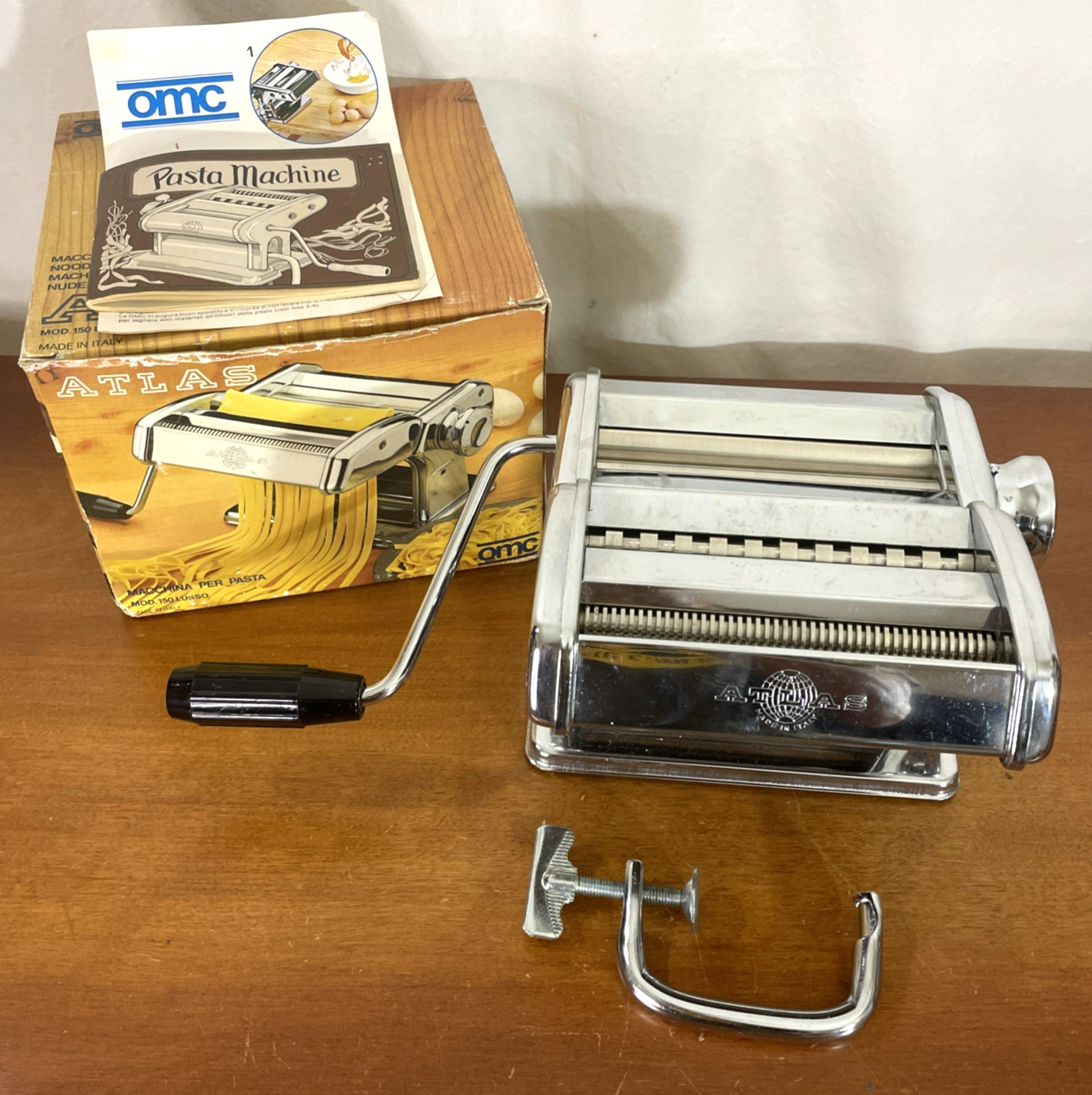 VTG Marcato OMC Atlas Pasta Maker Model 150 Manual Machine Made Italy w/Manual