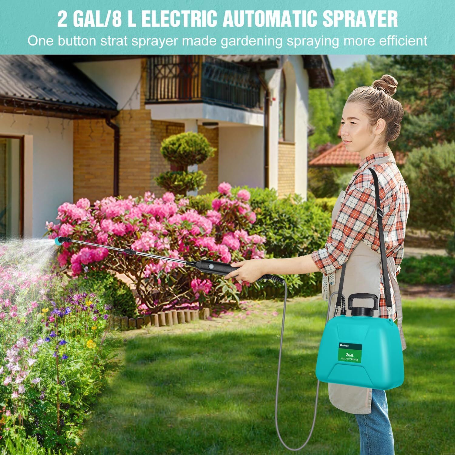 2gal/1.35gal Battery Powered Sprayer Electric Garden Sprayer 3 Mist Nozzles Port