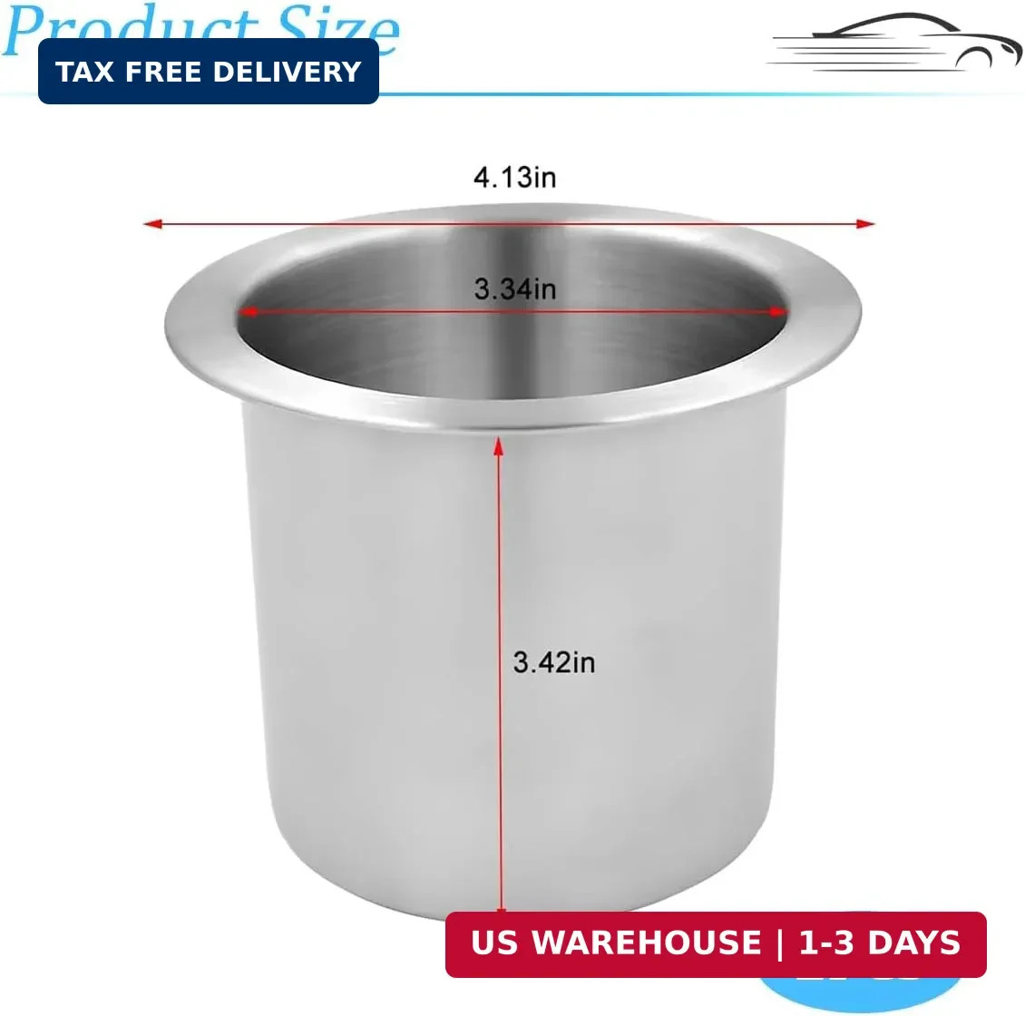 2PCS Stainless Steel Cup Holder Drop In Car Insert 3.43″ Universal