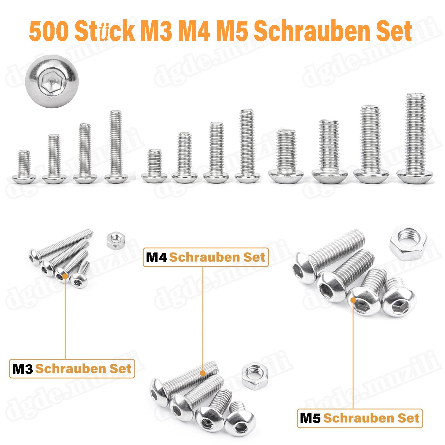 500x M3 4 M5 Button Head Socket Cap Screws Allen Bolts Hex Drive Stainless Steel