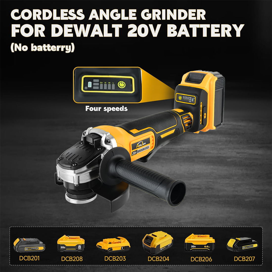 Cordless 4-1/2 Power Angle Grinder for Dewalt 20V Max Battery Brushless 9000 RPM