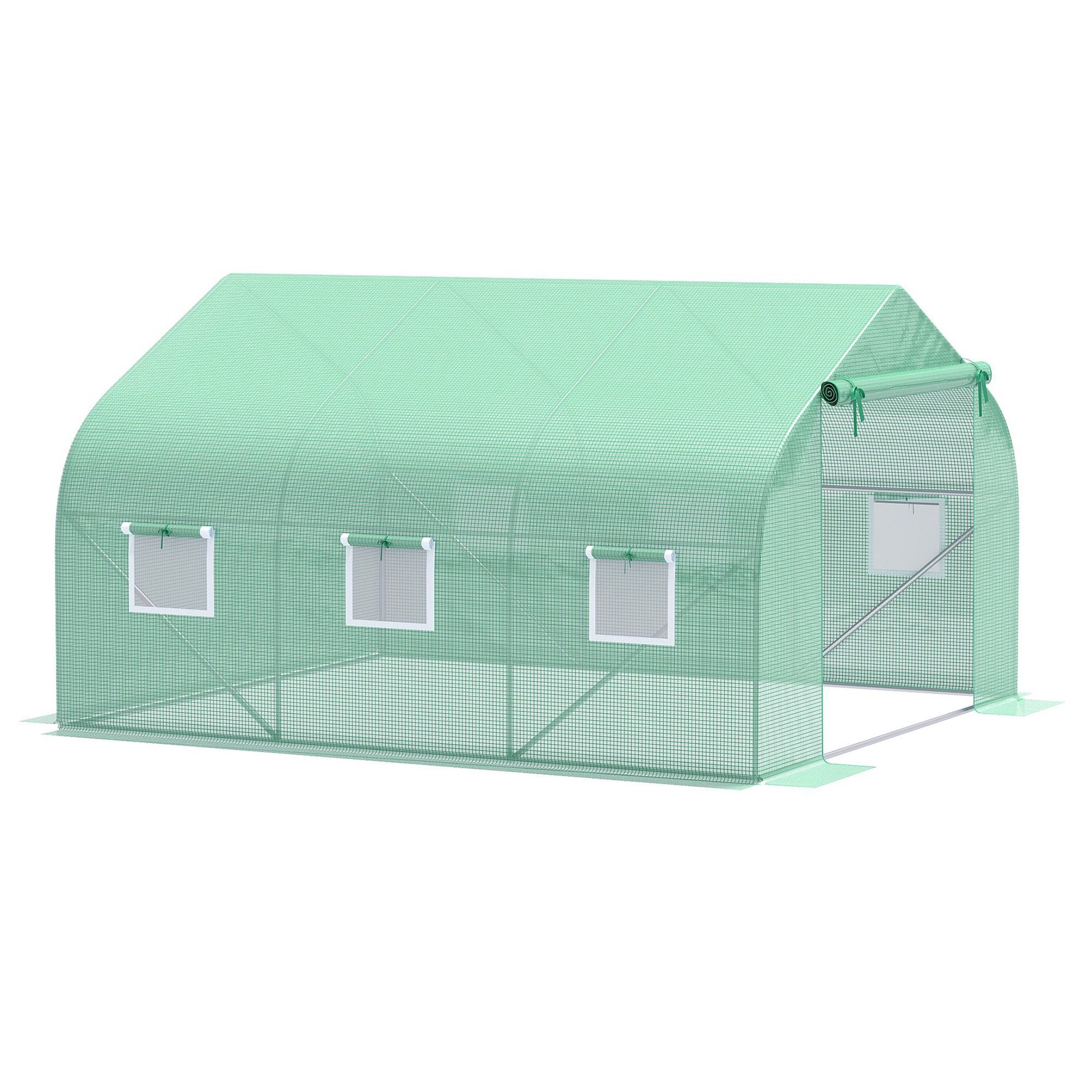 Walk-In Tunnel Greenhouse 11.4 x 9.8 x 6.8 ft Roll-Up Door 6 Windows