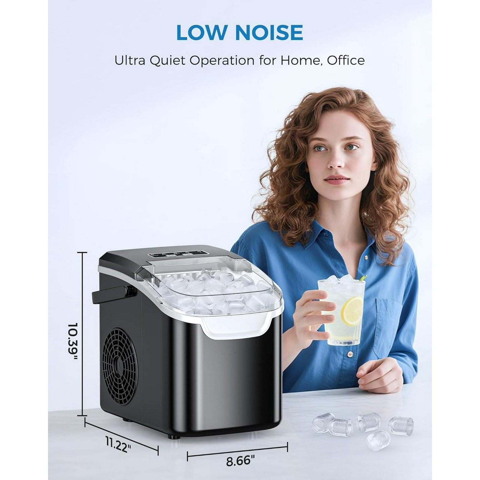 Portable Ice Machine with Self-Cleaning, 26.5 lbs/24Hrs, 8 Ice Cubes in 6 Mins