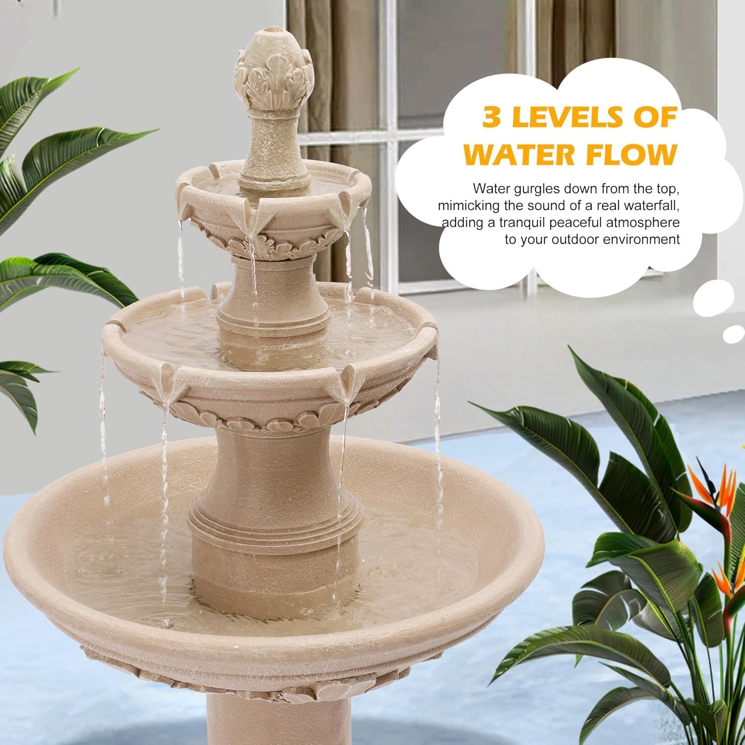 48″ High Solar Italian Feature Freestanding Water Fountain Outdoor and Indoor