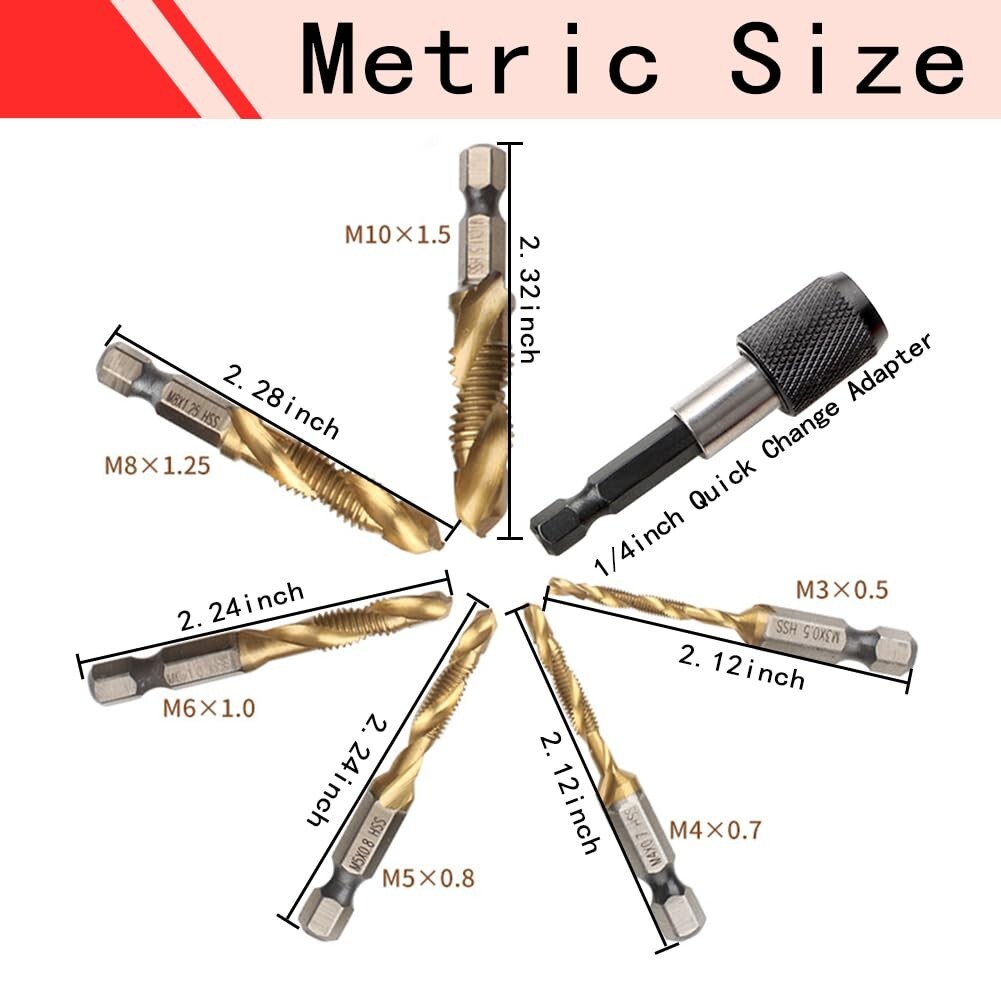 Titanium Combination Drill Tap Bit Set 13PCS for SAE and Metric Tap Bits Kit