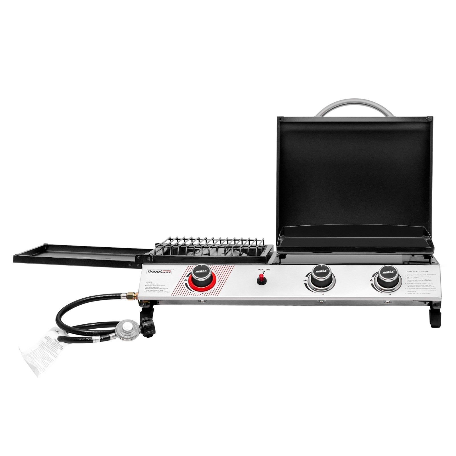 Royal Gourmet 3-in-1 Portable Gas Griddle with Side Burner and Lid for Outdoor