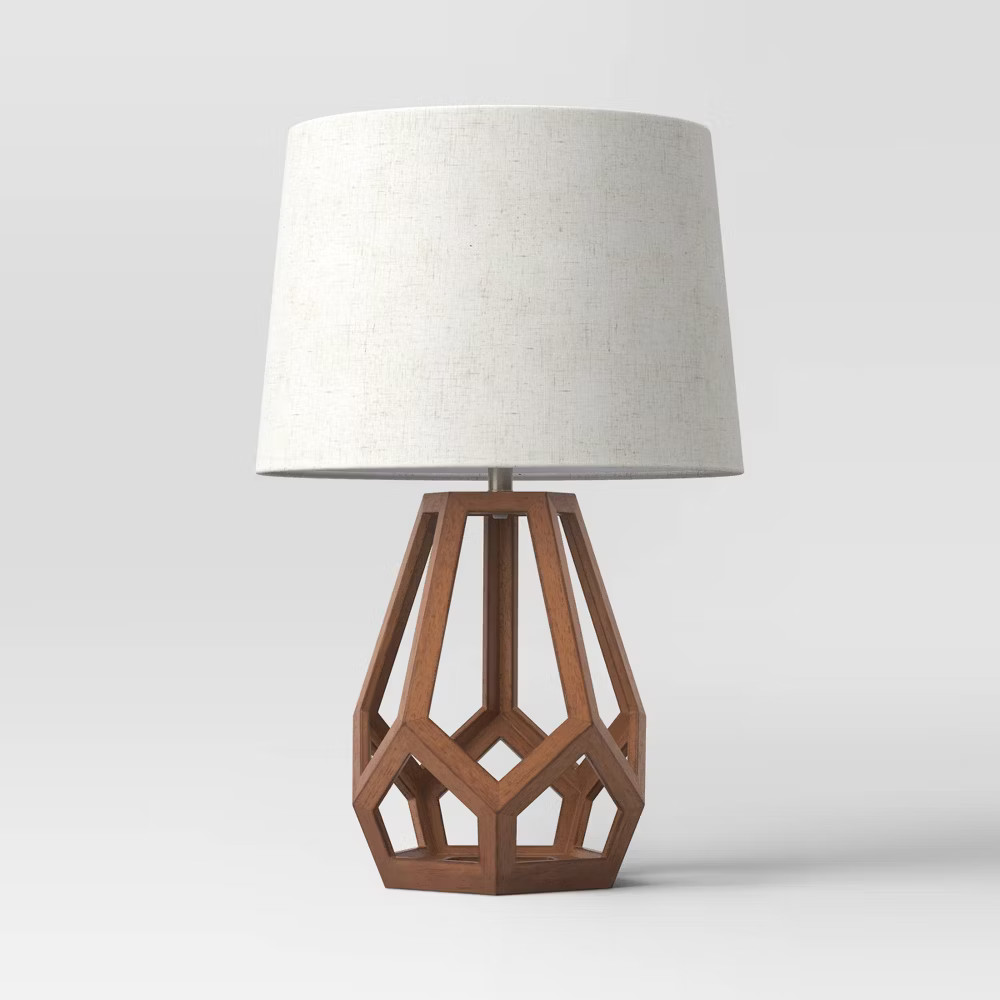 Large Wood Geo Assembled Table Lamp Brown – Threshold