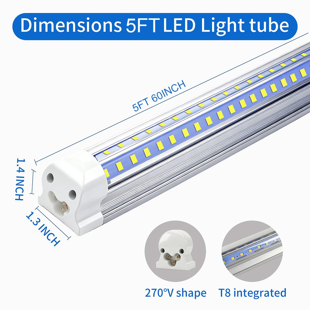 T8 2ft 3ft 4ft 5ft 6ft 8ft LED Shop Light Fixture 6500K Garage Tube Light Bulbs
