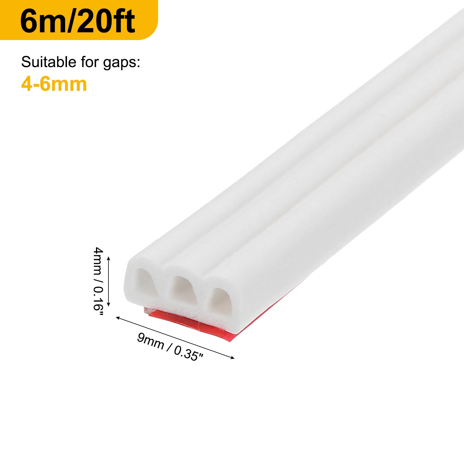 20 ft Silicone Weather Stripping Door Seal Strip, , 0.35″ x 0.16″, White