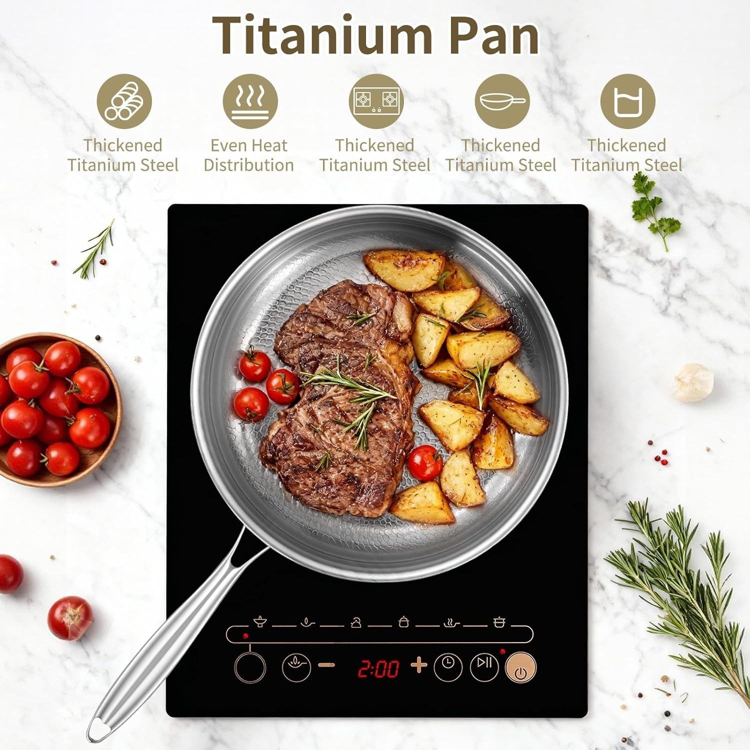2025 New Titanium Hammered Pan Pro with Lid, Titanium Pans for Cooking -Durable