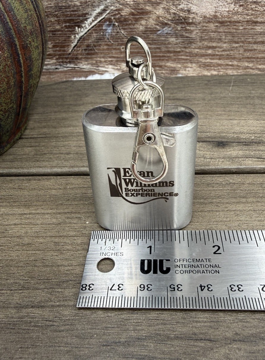 Two Mini Evan Williams Stainless Steel Pocket Flask KeyChain 1oz Liquor New!