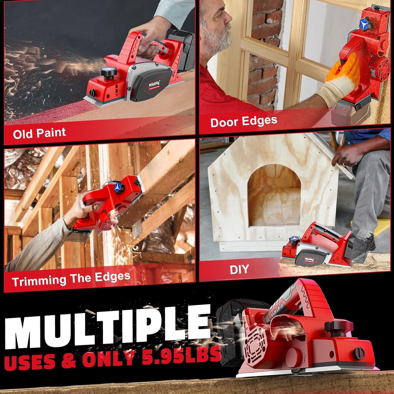 15000 RPM Electric Planer Compatible with Milwaukee 18V Battery: 3-1/4 Inch Cord