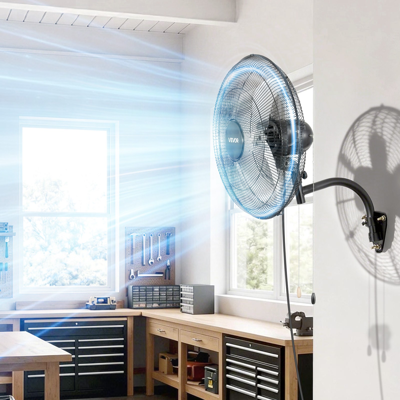 VEVOR 20 in Wall Mount Fan Oscillating 3 Speed Long Airflow Industrial Garage