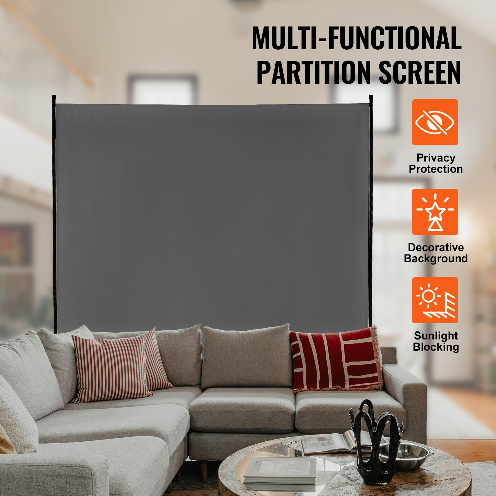 6FT Room Divider Single Panel Fabric Room Screen for Office Bedroom Grey
