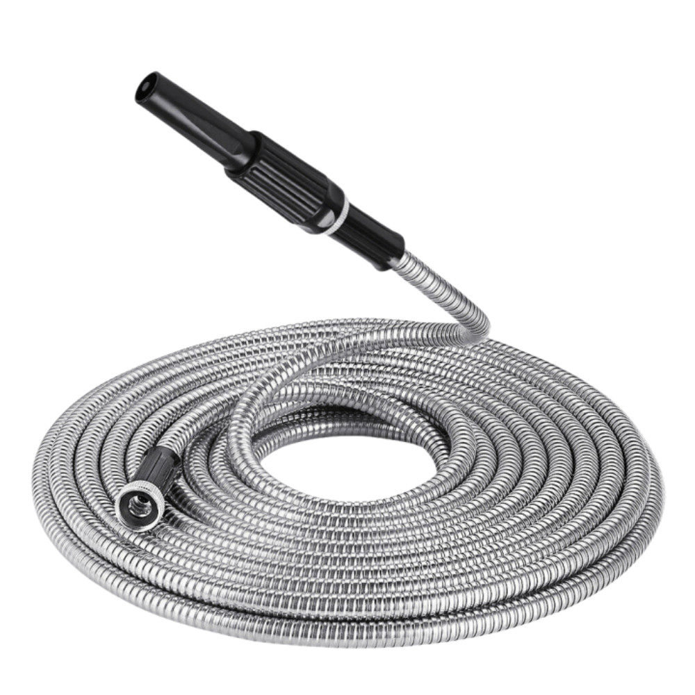 25/50/75/100FT Lightweight Stainless Steel Metal Garden Water Hose Pipe Flexible