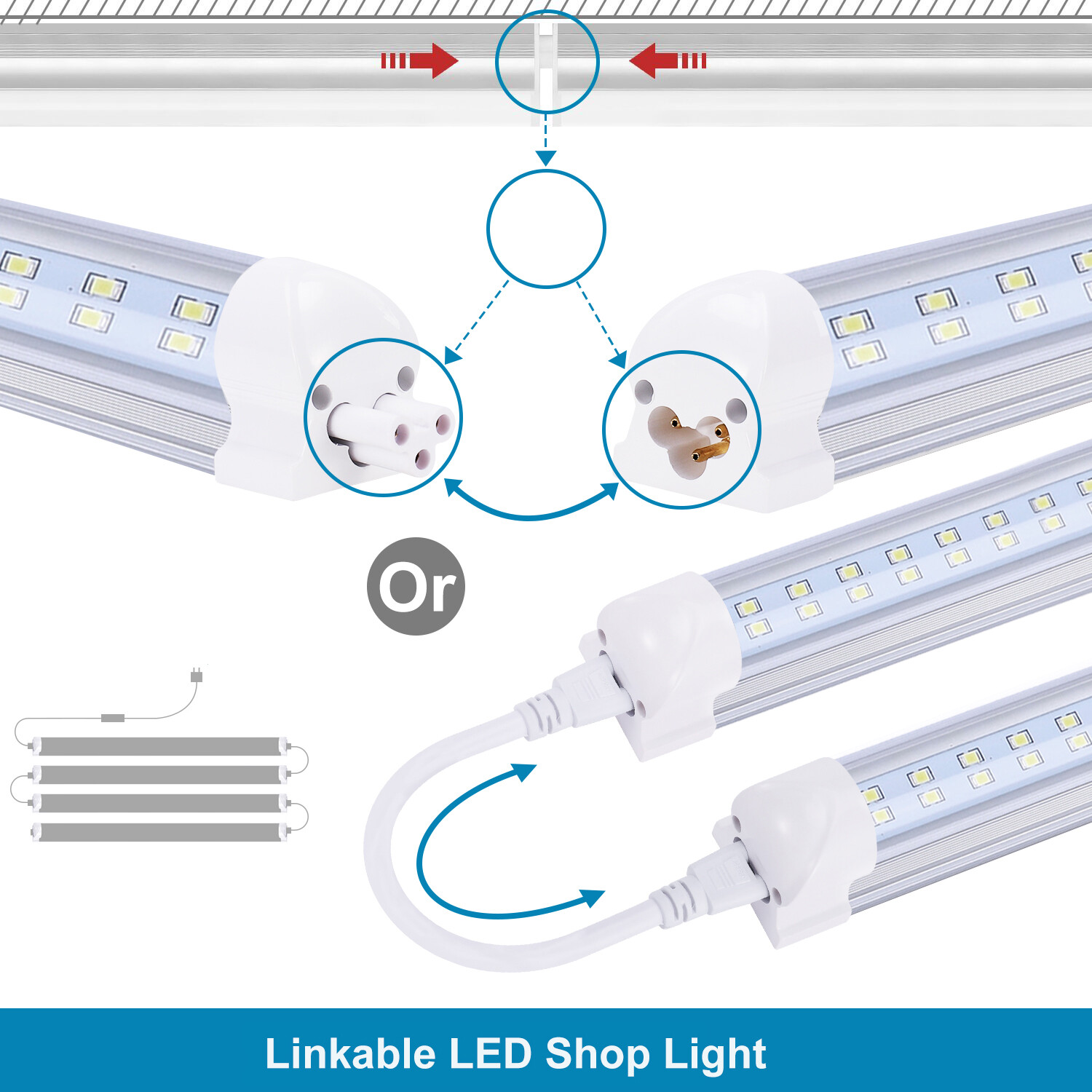 8ft Linkable Led Shop Light Fixture, T8 Integrated 8 Foot Led Tube Light Bulbs