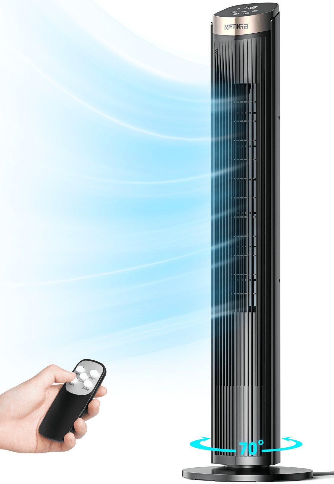 40″ Bladeless Tower Fan 5-Speed 70° Oscillation 35dB Quiet Remote Black White