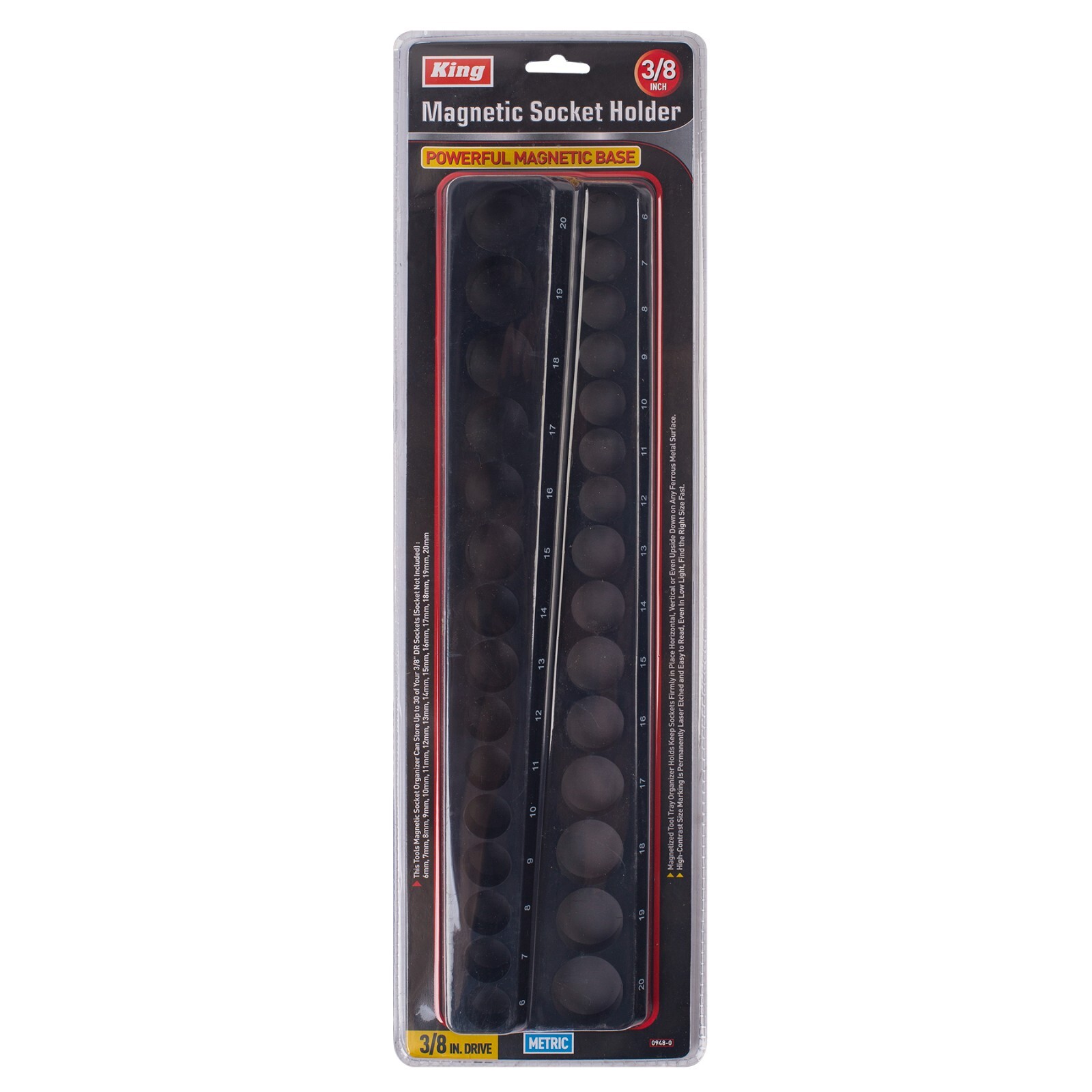 KING Magnetic Socket Organizer Holder 6-PACK Set 1/4” 3/8” 1/2” Metric SAE