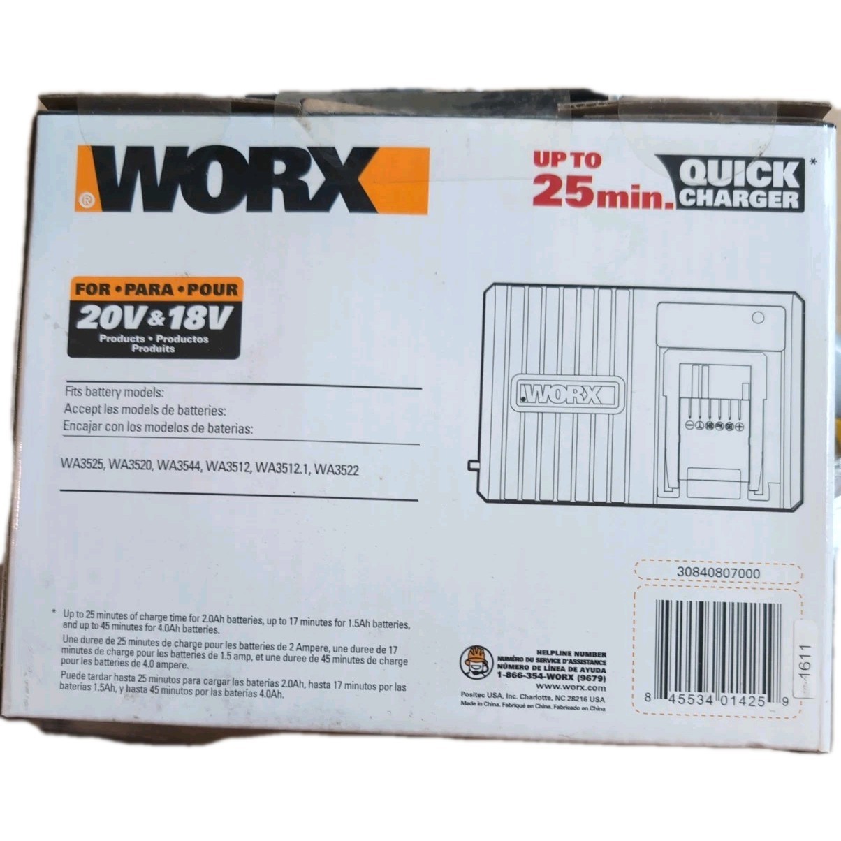 Worx WA3835 20V Powershare & 18V MaxLithium 25 min Quick Battery Charger