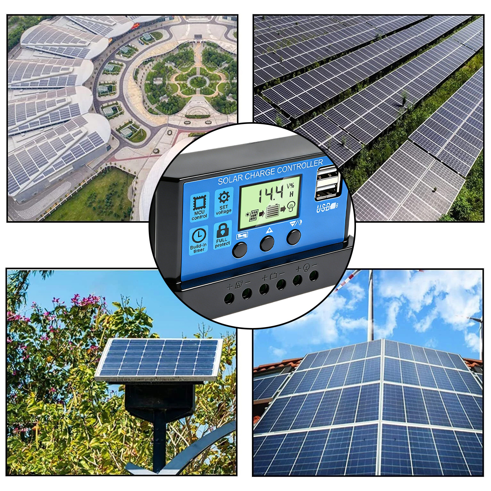 30A 12V/24V Solar Panel Battery Charge Controller LCD Auto Regulator Dual USB US