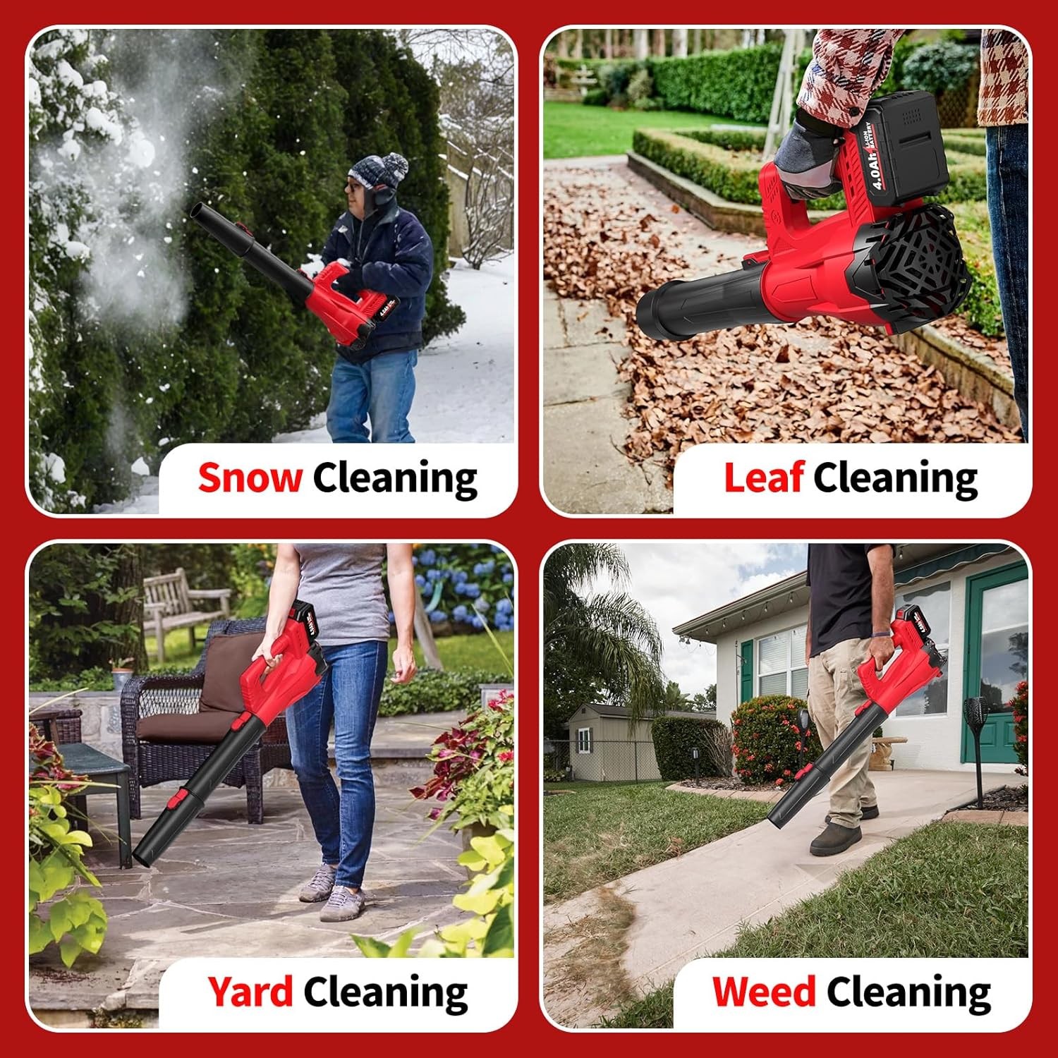 Electric Leaf Blower Cordless, 21V Battery Powered leaf blower with 2*2.0Ah Batt