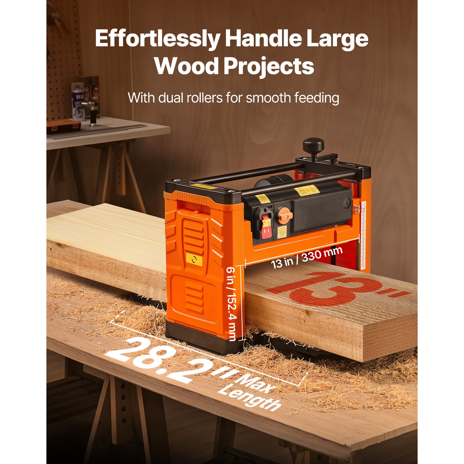 Uimoso 13-Inch Two-Speed Thickness Planer with Three Blades, 2000W Power