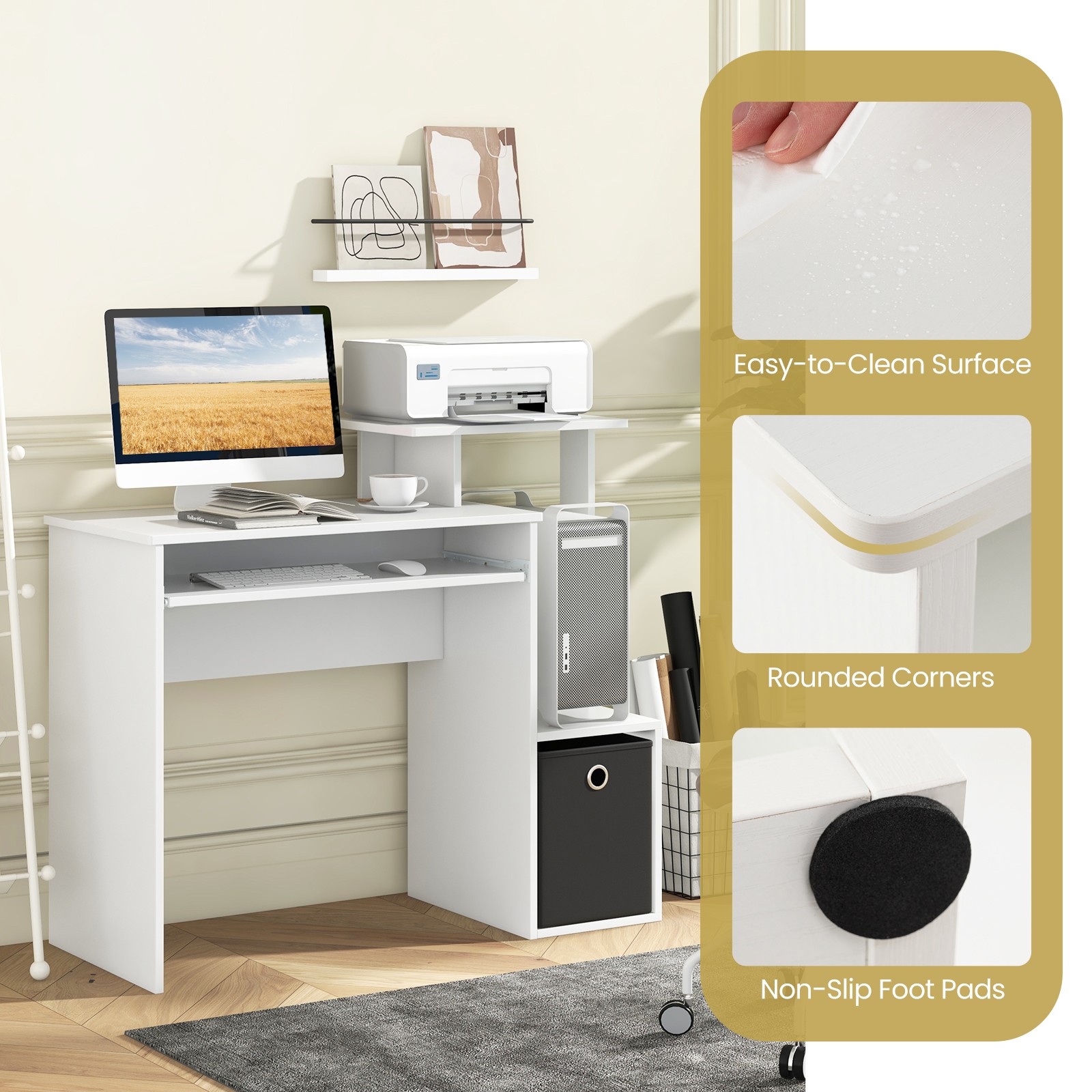 Home Office Computer Desk Space-saving Study Writing Desk w/ Keyboard Tray