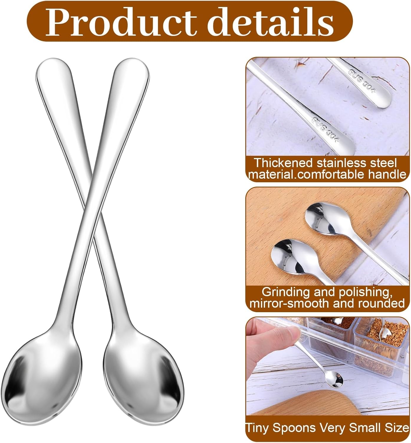 8pc Mini Tiny Spoons for Spices Jars 2.95″ Stainless Steel Small Condiment Scoop