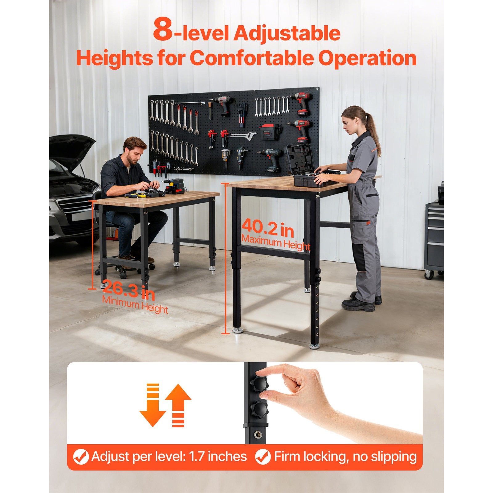 Uimoso 48 x 24 in Adjustable Workbench with 1500 lbs Capacity and Oak Wood Top