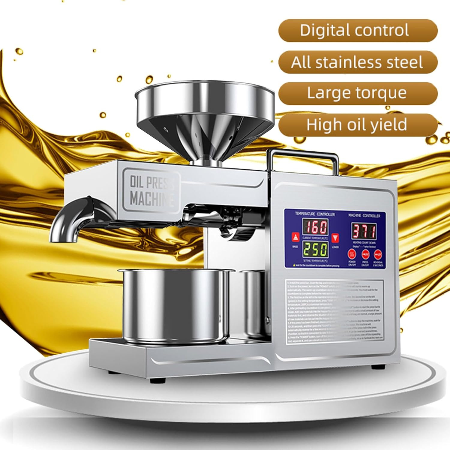 Oil Press Machine Oil Extractor Commercial Automatic Stainless Steel Cold Press