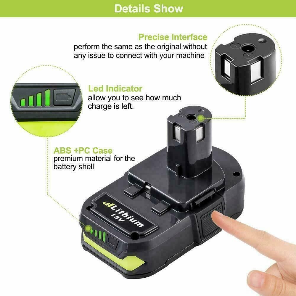 18V Power Tool Charger with Lithium Batteries for Ryobi One Ryobi P102 , 2 Pack
