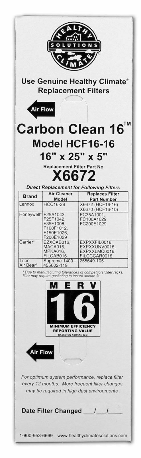 Lennox X6672 Carbon Clean 16″ x 25″ x 5″ MERV 16