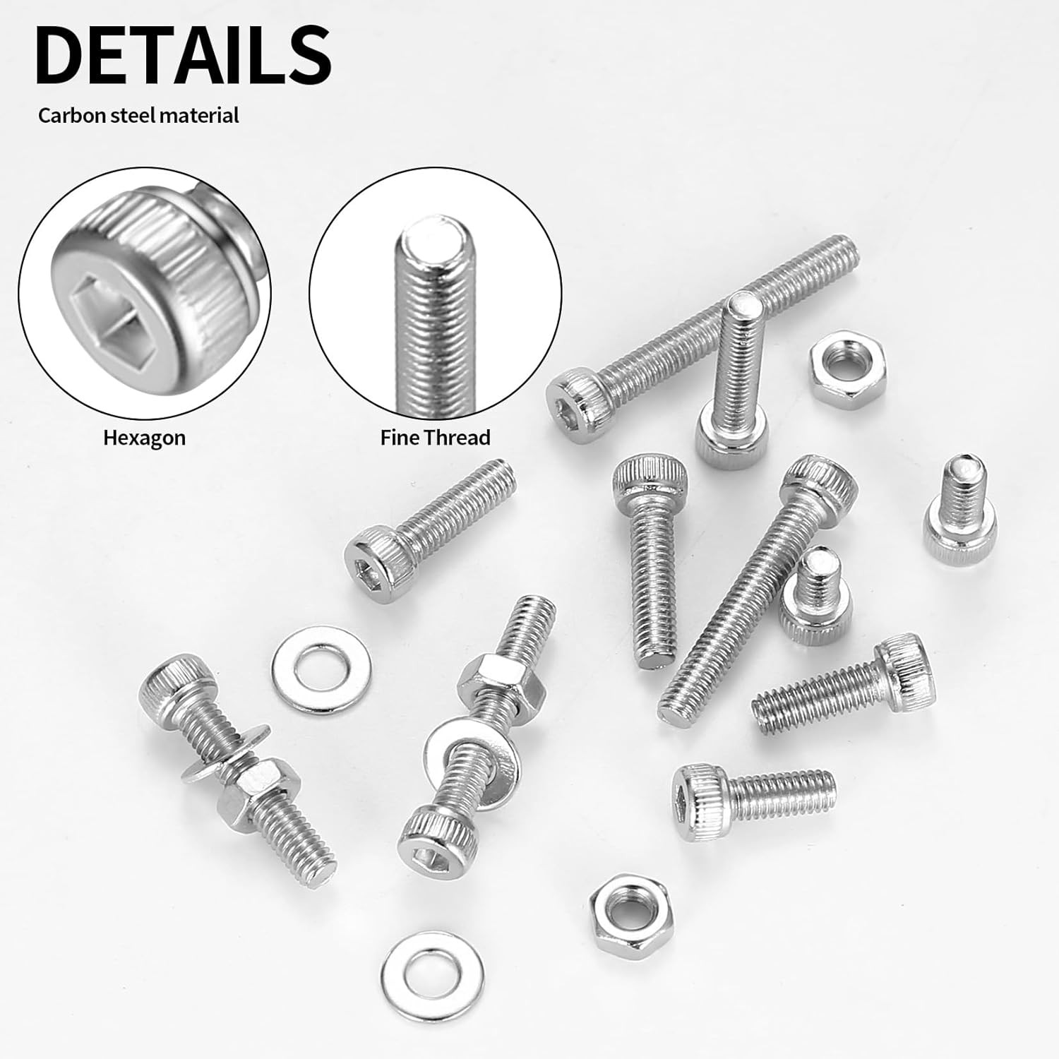 405 Pcs M4 Hex Socket Head Cap Screws Bolts Nuts Washers Assortment Kit(6-30mm)