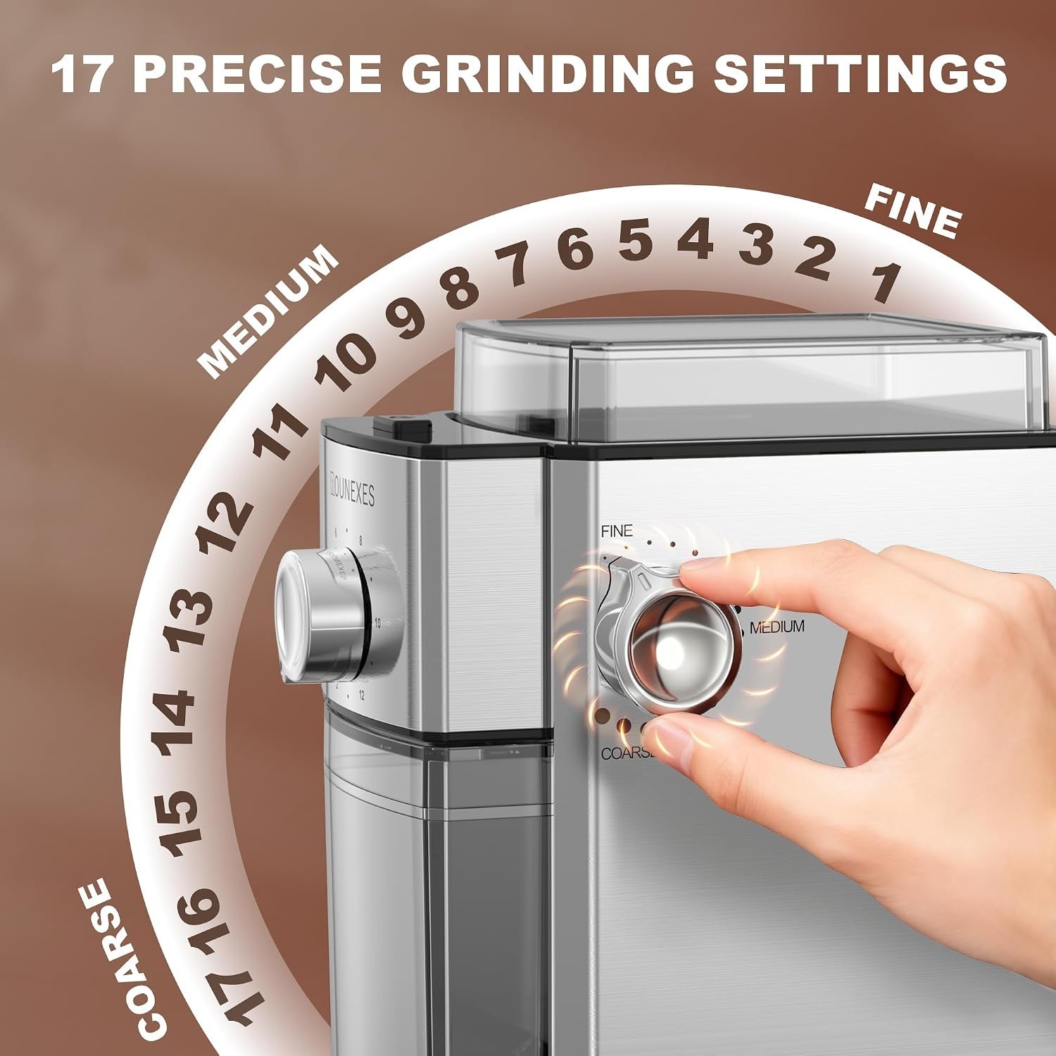 Electric Flat Burr Coffee Grinder, Automatic Coffee Bean Grinder w/ 17 Settings