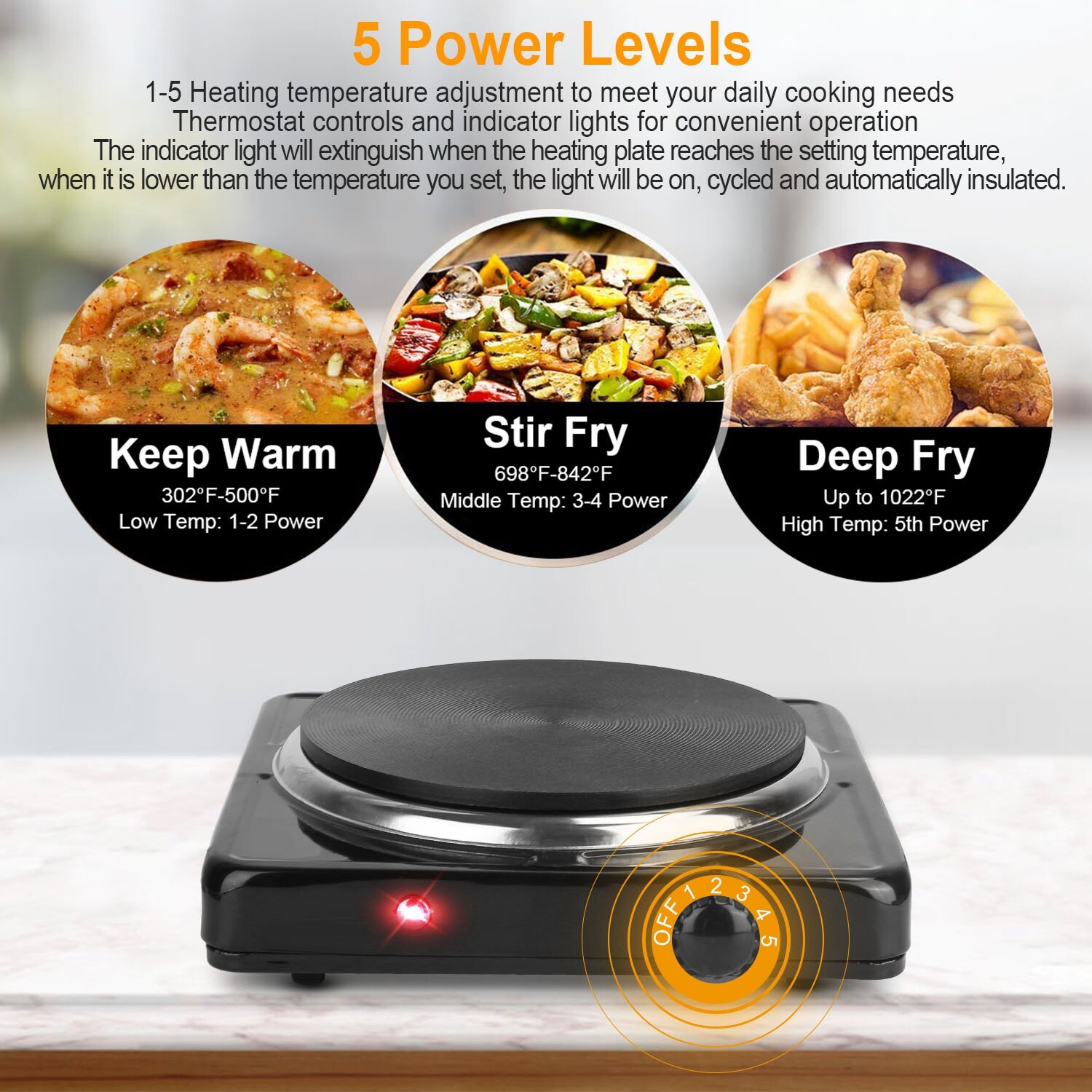 ♨️1500W Portable Single Electric Burner Hot Plate Camping Stove Adjustable 110V