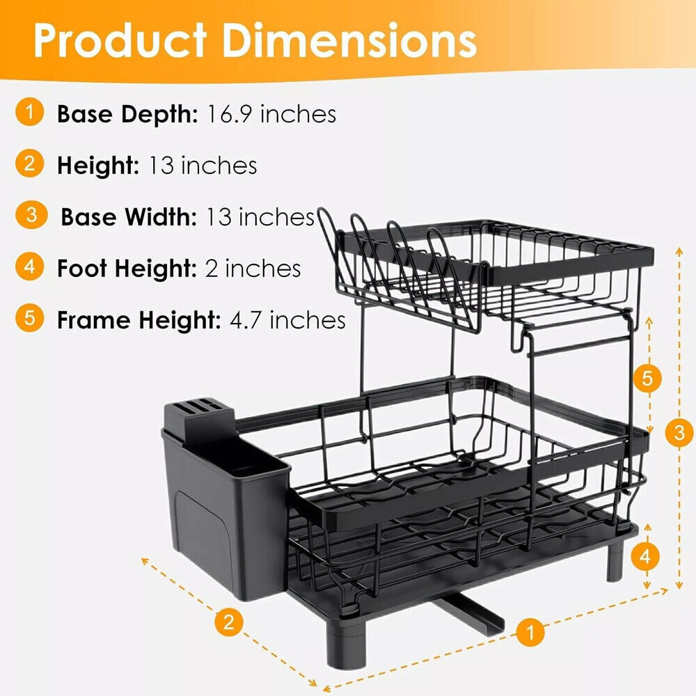 Over Sink Dish Drying Rack 2-Tier Stainless Steel Kitchen Shelf Cutlery Drainer