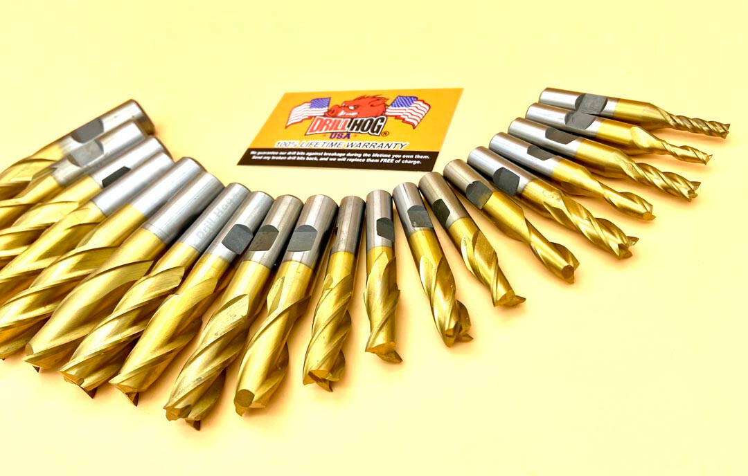 Drill Hog® 20 Pc End Mill Set Titanium Ti-22 End Mills Set Lifetime Warranty