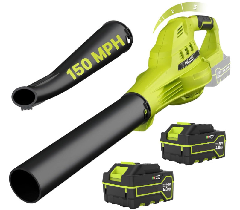 Soplador de Hojas Inalámbrico con 2 Baterías de 4,0 Ah y Cargador, 150 MPH, Sopl