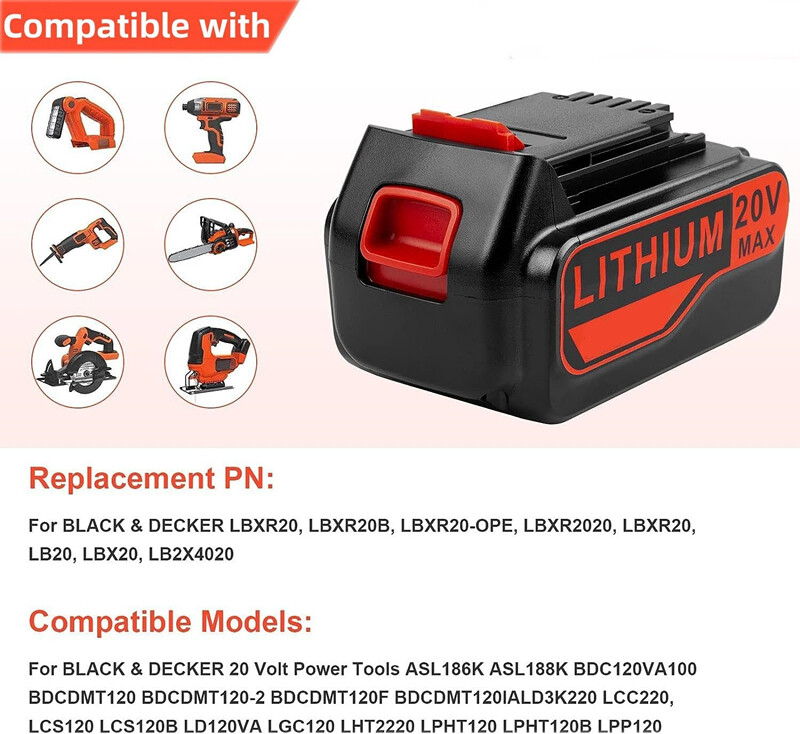 2X 8.0Ah Battery For Black & Decker 20Volt MAX Lithium-ion LBX20 LBXR20 LB2X4020