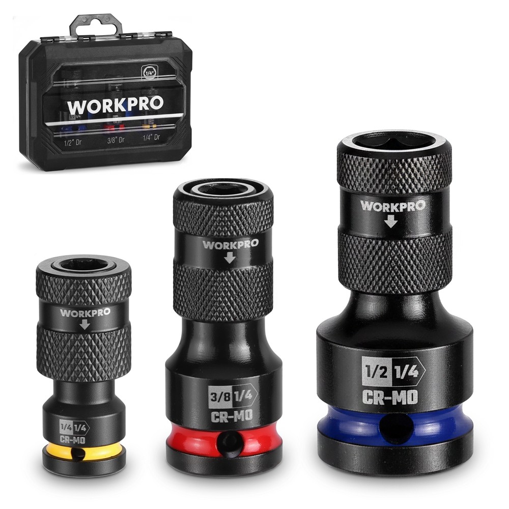 WORKPRO 1/2″ 3/8″ 1/4inch Quick Release Hex Impact Socket Adapter Bit Holder Set