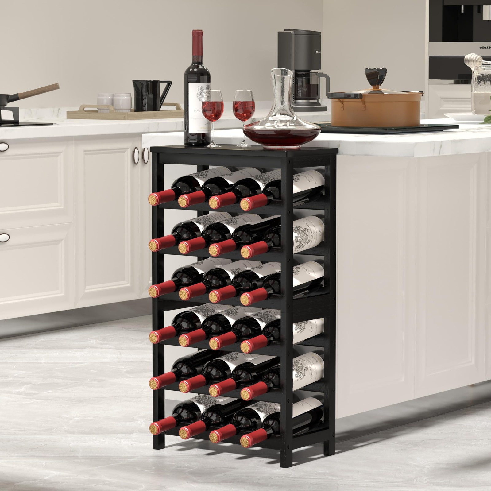 6 Tier Wine Rack Freestanding Floor, 24 Bottles Wine Storage Shelves with Tab…