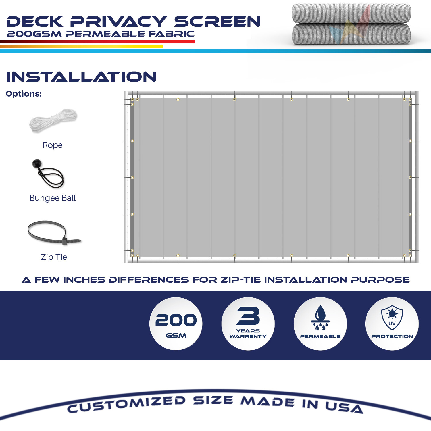 35in Gray Privacy Balcony Screen Fence Screen Patio Deck Fabric Shade Net Cover