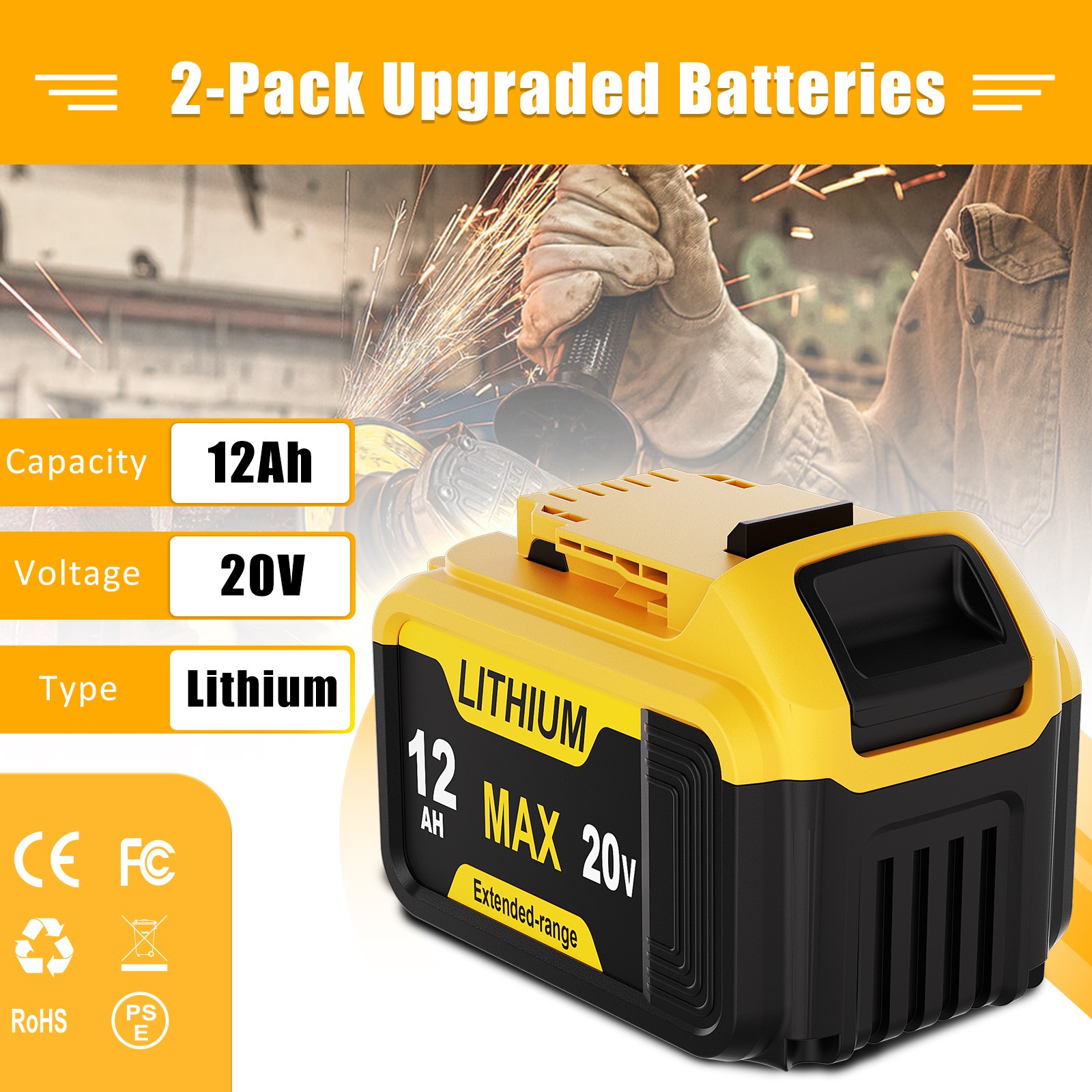 Pack For DeWalt 20V 20 Volt Max XR 5.0AH Lithium Ion Battery DCB206-2 DCB205-2