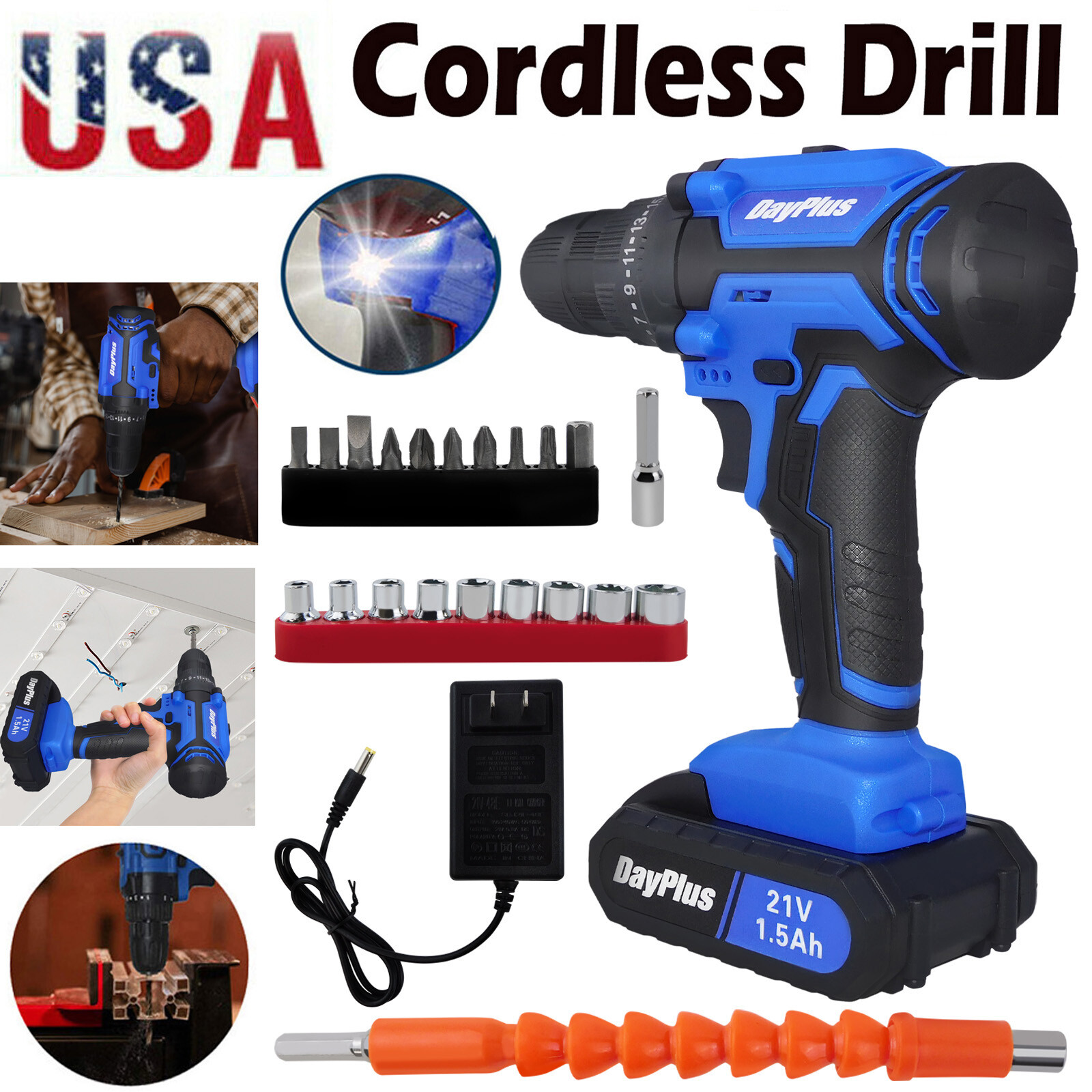 21V Max Cordless Drill Driver Set Impact Drill Tool Kit w/ 26 Pieces Accessories