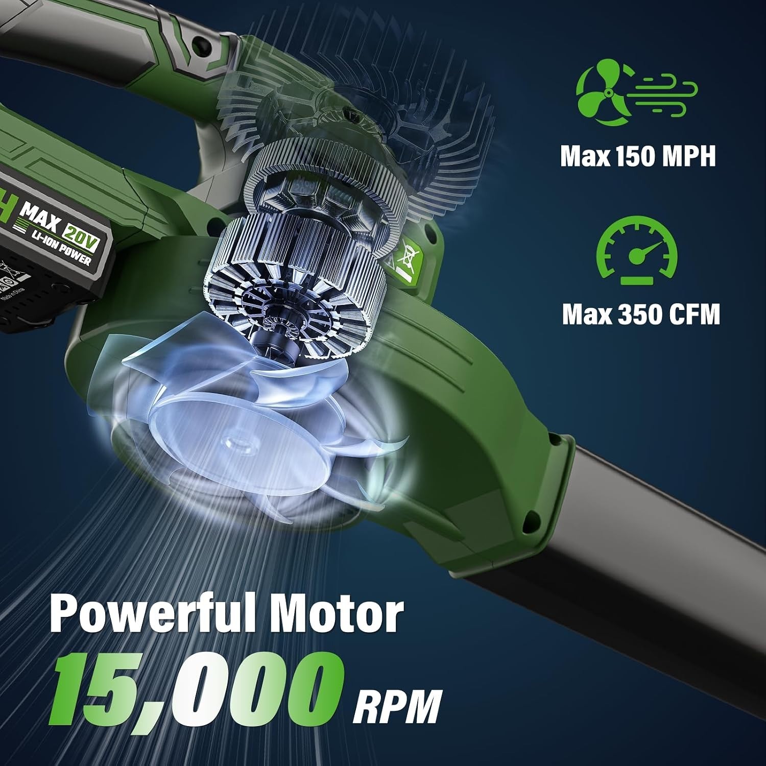 Leaf Blower 20V Cordless, with 2 x 2.0Ah Battery, 350 CFM 150 MPH | 15000 RPM…