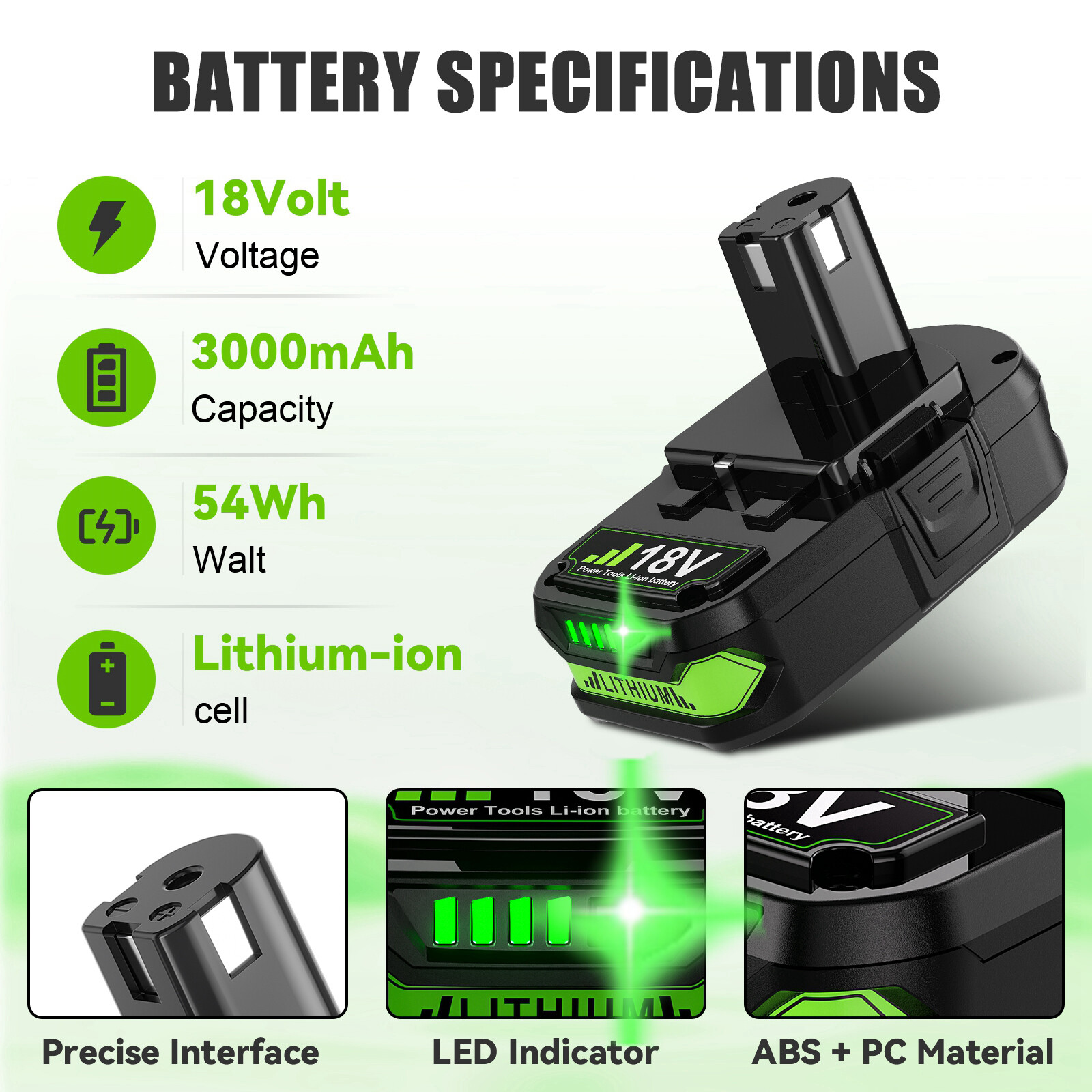 P102 Replace For RYOBI P190 18V Compact Lithium Battery P107 P104 P108 Battery